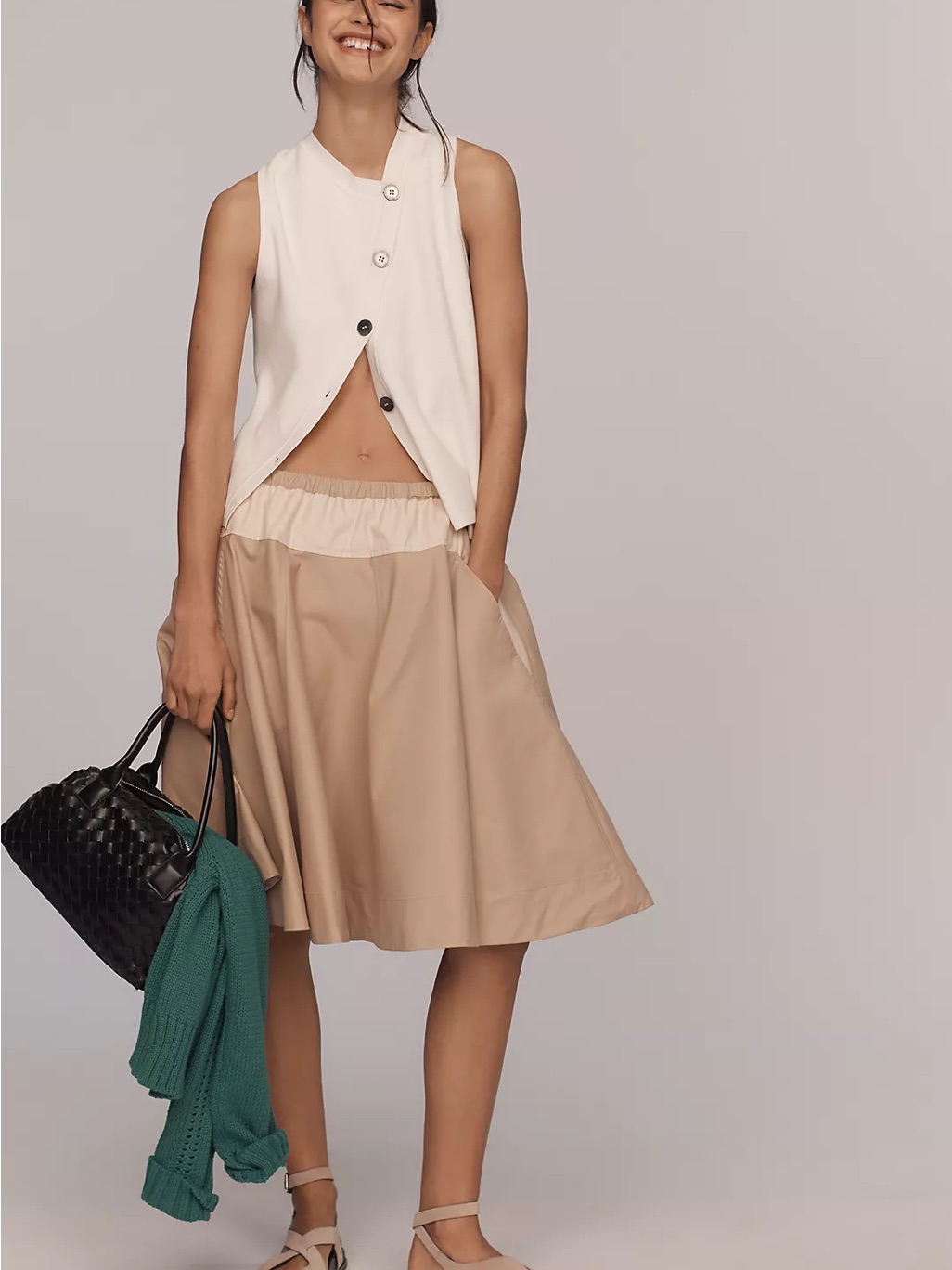 Nwot Maeve Cream & Tan A-Line Circle Midi Skirt